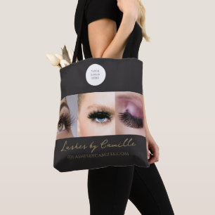 Black Script Photo Lashes Business Tote Bag