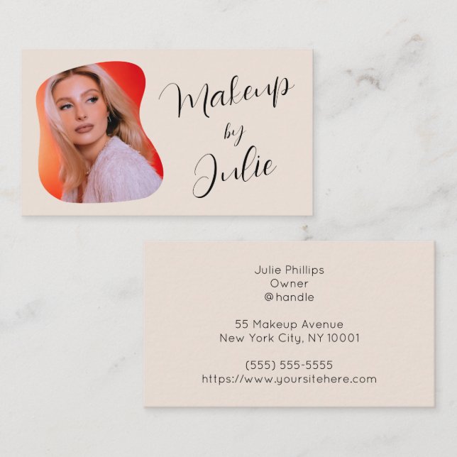 Black Script Photo Makeup Business Card (Front/Back)