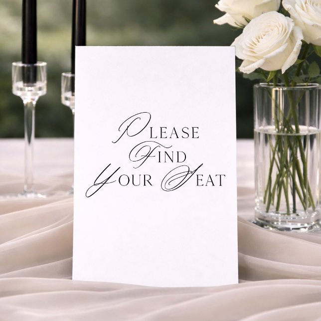 Black Script Please Find Your Seat Wedding Sign Invitation (Creator Uploaded)