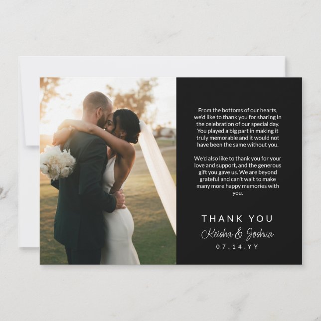 Black Script Printed Message Wedding Thank You (Front)