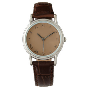 Black Script Roman Numbers on Brown Womens cn Watch