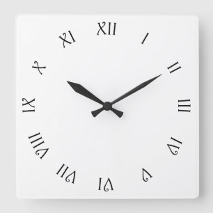 Black Script Roman Numbers On White wccn Square Wall Clock