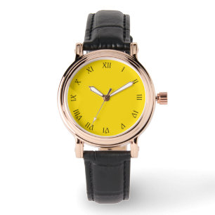 Black Script Roman Numbers on Yellow Womens cn Watch