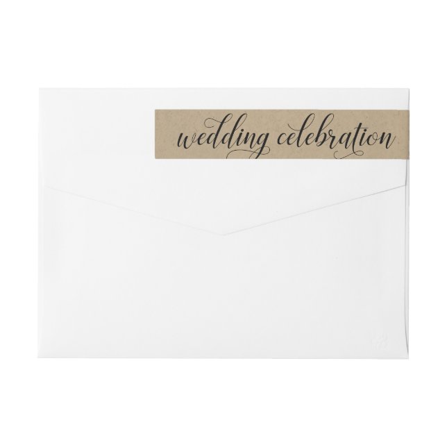 Black Script Rustic Chic Kraft Wedding Celebration Wrap Around Label (Back)