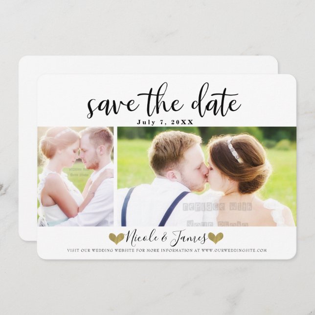 Black Script Save the Date Modern Photo Wedding Invitation (Front/Back)