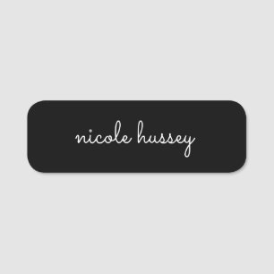 Black Script    Stylish Monogram Modern Minimalist Name Tag