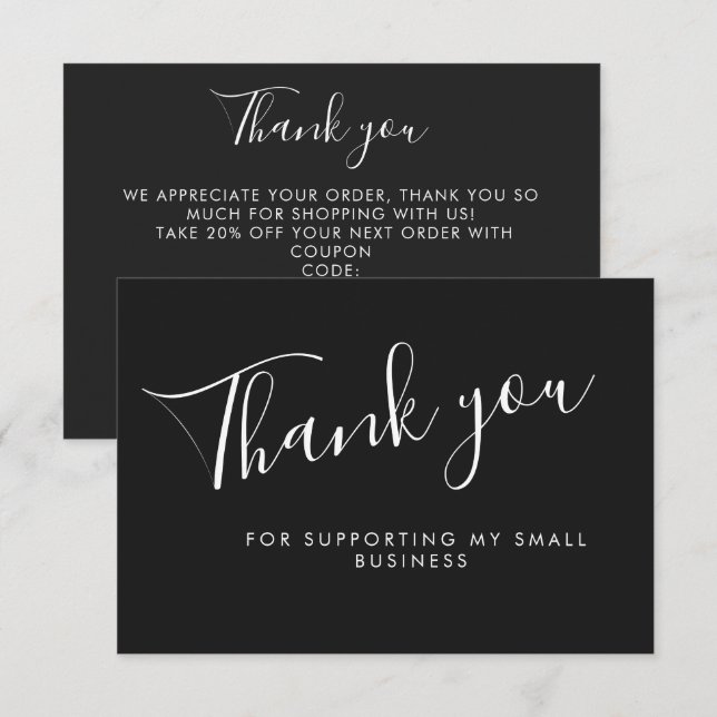 Black Script Thank You Card Discount Review Busine (Front/Back)