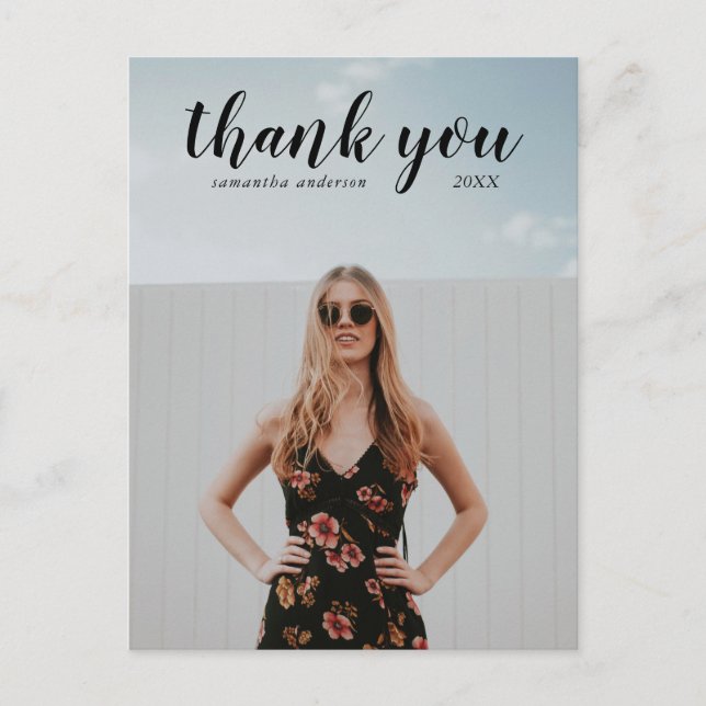 Black Script Thank You Graduation Postcard (Front)