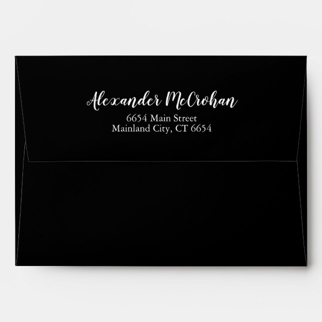 Black Script Typography Return Address Mailing Envelope (Back (Top Flap))
