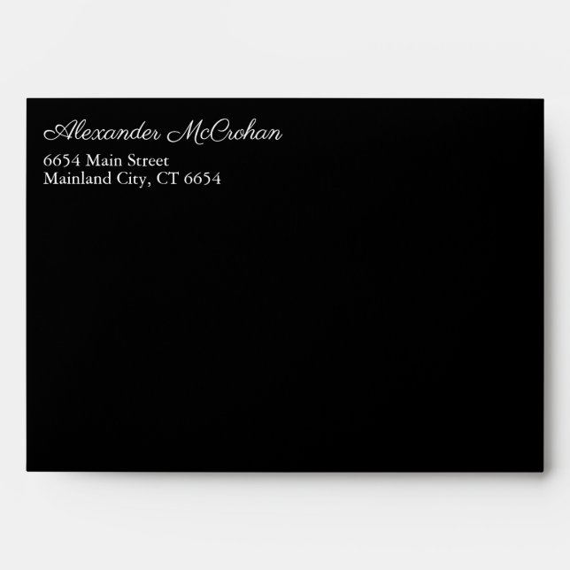 Black Script Typography Return Address Mailing Envelope (Front)