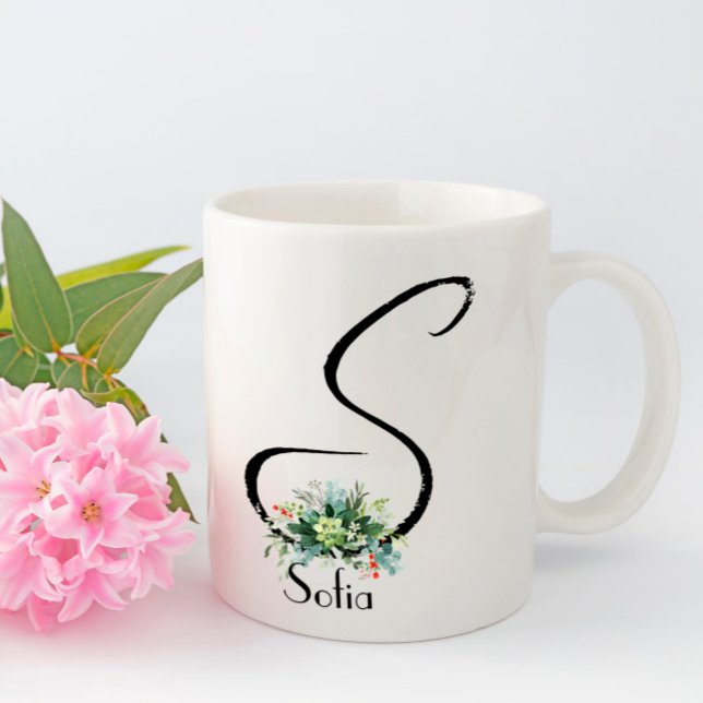 Black script watercolor wildflowers coffee mug (Creator Uploaded)