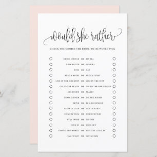 Black Script Would She Rather Bridal Shower Game