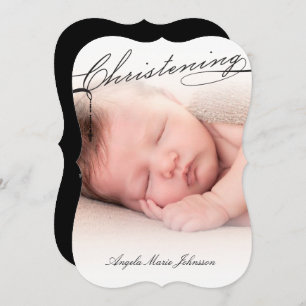 Black Scripted Christening Cross Photo Religious Invitation