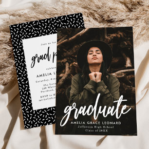 Black Scripted Photo Graduation Party Invitation