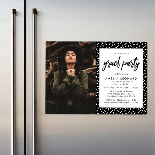 Black   Scripted Photo Graduation Party Magnetic Invitation