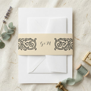 Black Scroll Monogrammed Elegant Invitation  Belly Band
