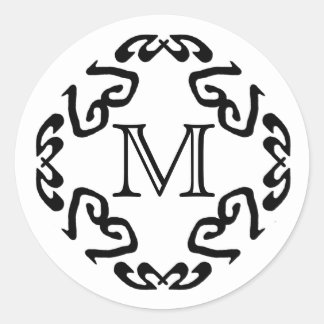 Black Scrollwork Pattern Monogram Stickers