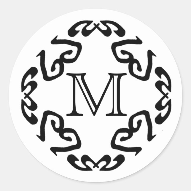 Black Scrollwork Pattern Monogram Stickers (Front)