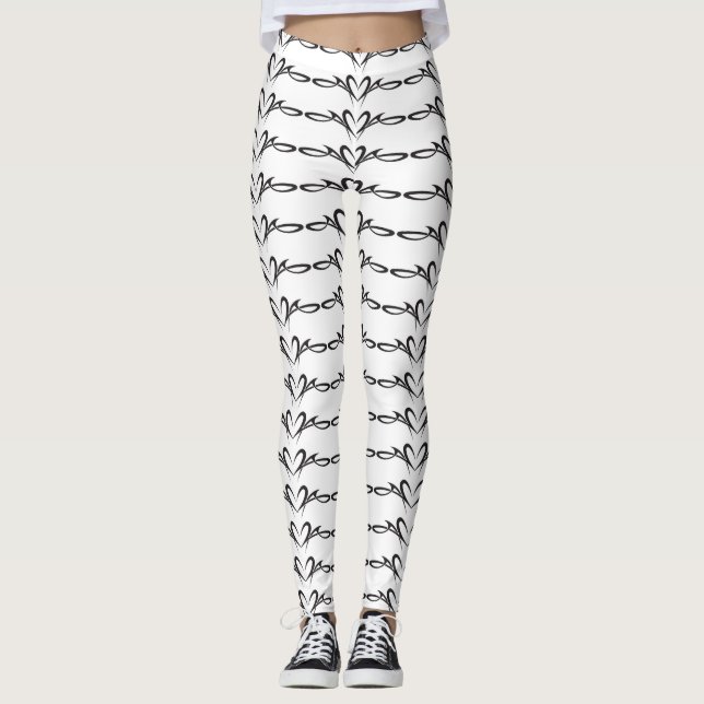 Black scrolly hearts Thunder_Cove Leggings (Front)
