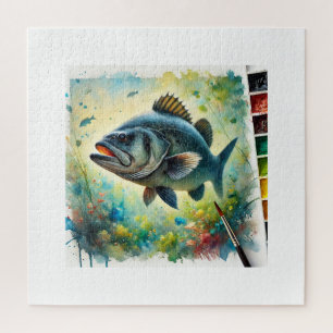 Black sea bass 141024AREF118 - Watercolor Jigsaw Puzzle