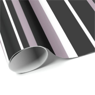 Black, Sea Fog Purple, & White Stripe Wrapping Paper