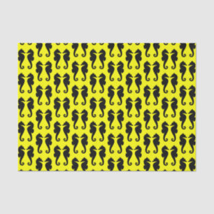 Black Sea Horses on Yellow Tissue Paper