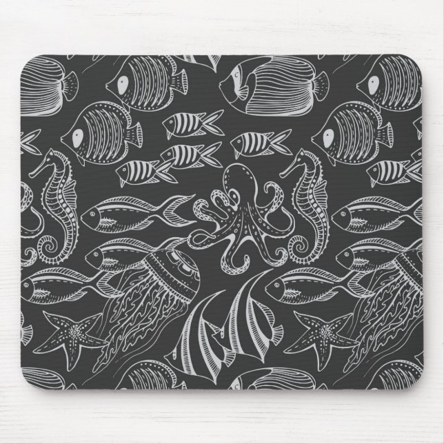 Black Sea Pattern Mouse Pad (Front)