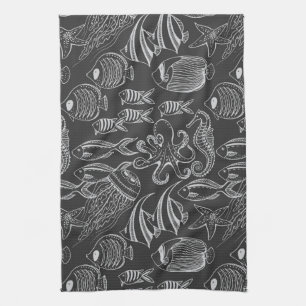Black Sea Pattern Tea Towel