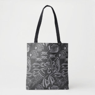 Black Sea Pattern Tote Bag