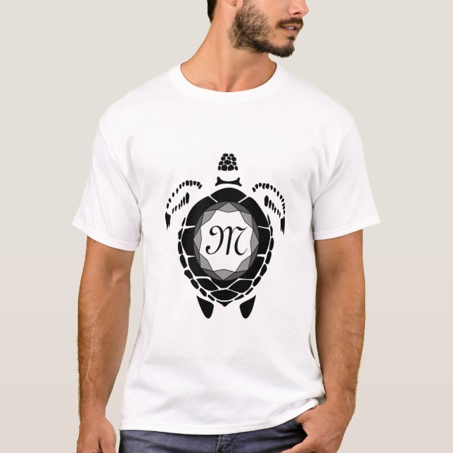 Black Sea Turtle Silhouette Customised Monogram T-Shirt (Front)