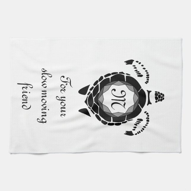 Black Sea Turtle Silhouette Customised Monogram Tea Towel (Horizontal)