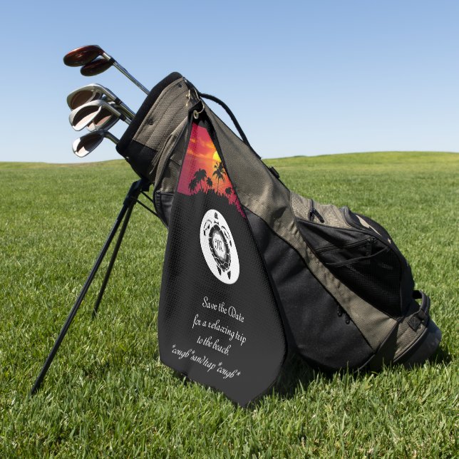 Black Sea Turtle Silhouette Diamond Monogram Golf Towel (Green)