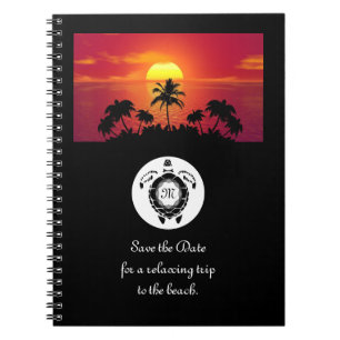 Black Sea Turtle Silhouette Diamond Monogram Notebook
