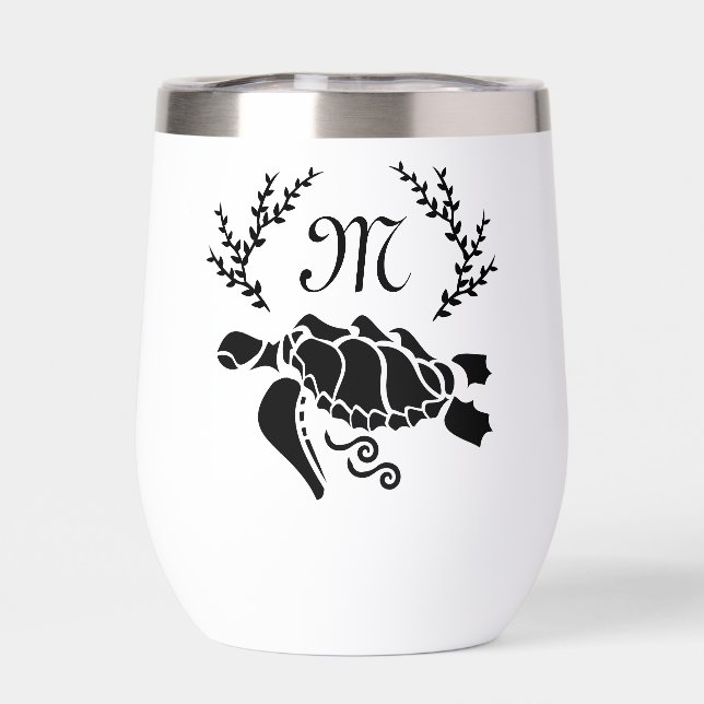 Black Sea Turtle Silhouette Side View (Back)