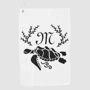 Black Sea Turtle Silhouette Side View Golf Towel