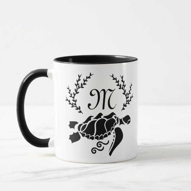 Black Sea Turtle Silhouette Side View Mug (Left)