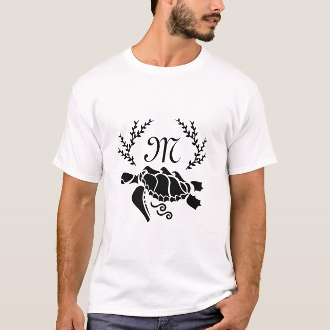 Black Sea Turtle Silhouette Side View T-Shirt (Front)