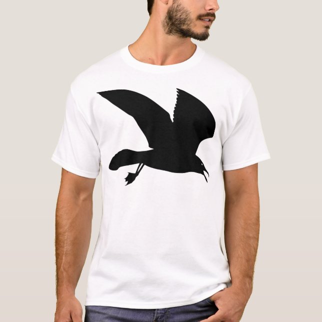 Black Seagull Soaring Through the Air T-Shirt (Front)