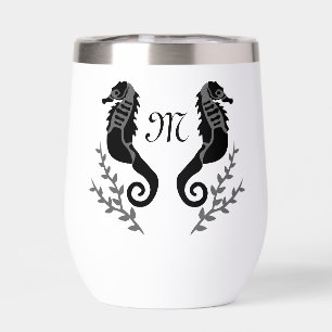 Black Seahorse Silhouette Monogram