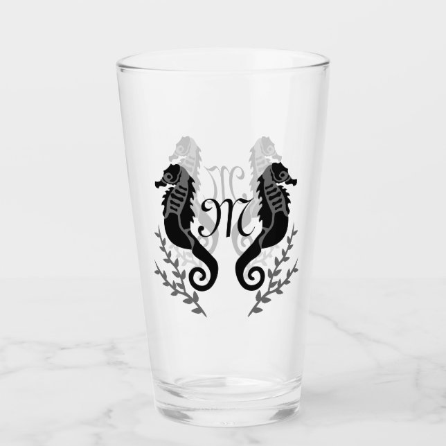 Black Seahorse Silhouette Monogram Glass (Front)