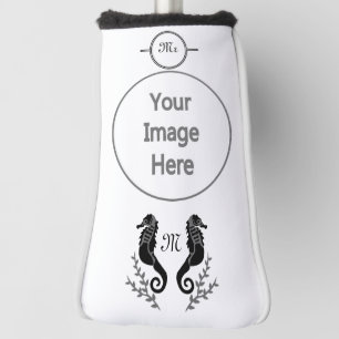 Black Seahorse Silhouette Monogram Golf Head Cover
