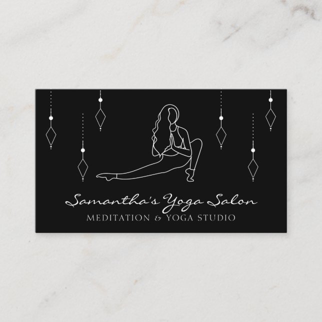 Black Secret Geometry Yoga Pilates Fitness Gym Business Card (Front)