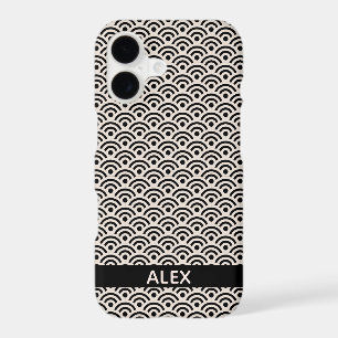 Black Seigaiha Japanese Pattern Personalised Name