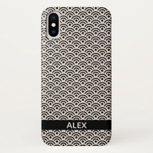 Black Seigaiha Japanese Pattern Personalized Name Case-Mate iPhone Case