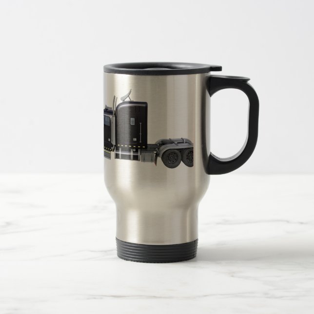 Black Semi Tractor Trailer in Side Profile Travel Mug (Right)