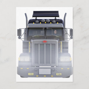 Black Semi Tractor Trailer Truck With Headlights Postcard