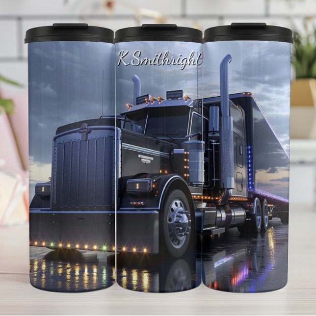 Black Semi Truck Wet Night Thermal Tumbler (Creator Uploaded)