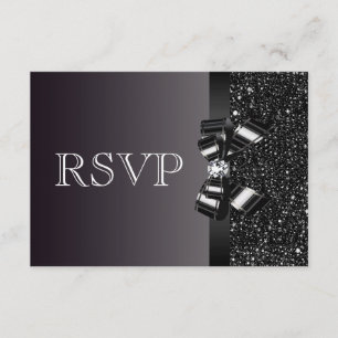 Black Sequins, Bow & Diamond RSVP Wedding Card