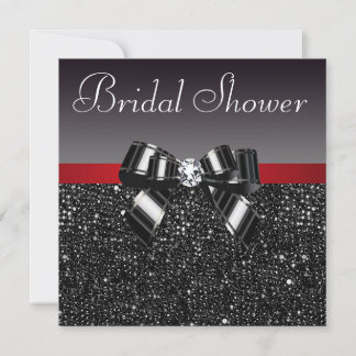 Black Sequins Diamond Bow Red Bridal Shower Invitation