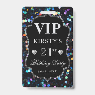 Black Sequins Glitter Vintage Frame Birthday VIP ID Badge